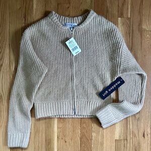 Madden Girl Cream Zip-Front Ribbed Sweater